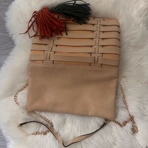 Tan Leather Women Bag with Tassel Accents